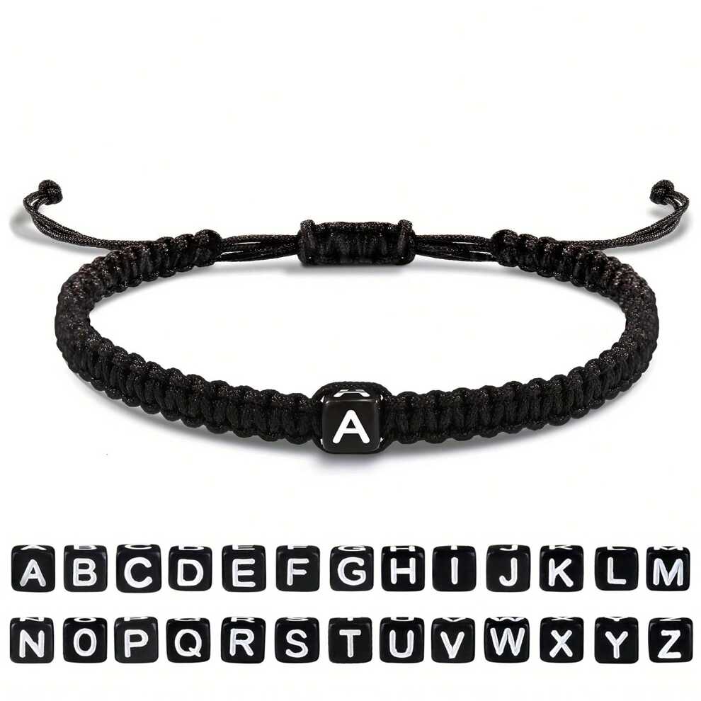 1pc Handmade Braided Unisex Alphabet Bracelet, 26 Letters Available