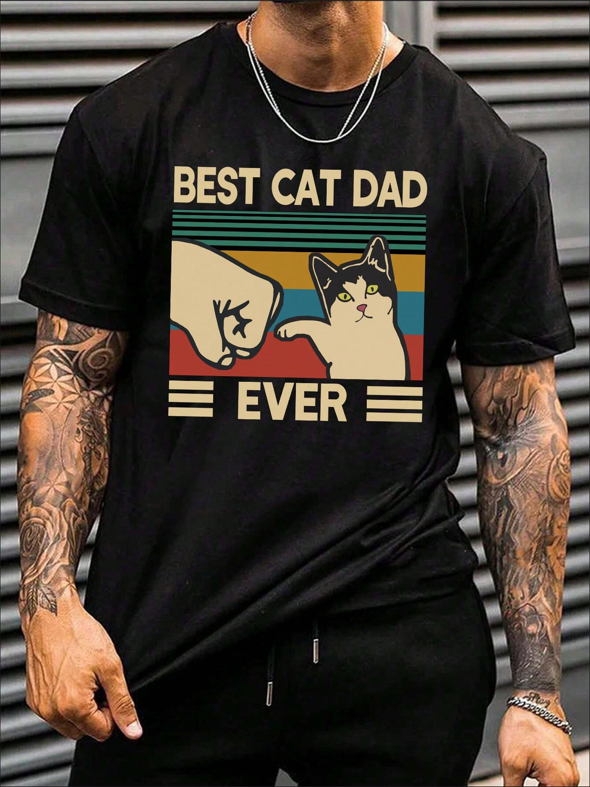 Manfinity Homme Men's Summer Cartoon Cat Print Slogan Round Neck Casual Short Sleeve T-Shirt