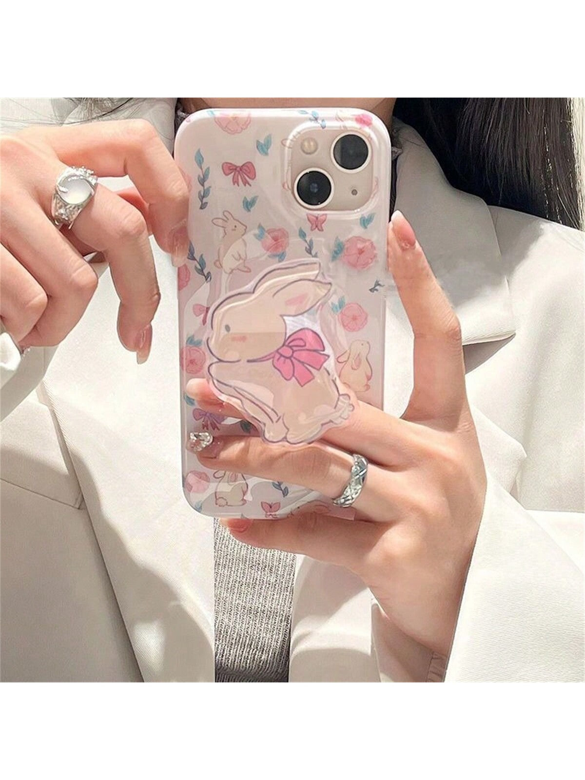 1pc Cartoon Bow Little Rabbit Phone Holder Grip Tok Bracket Cellphone Support Griptok Desktop Phone Finger Stand Foldable Mobile Holder