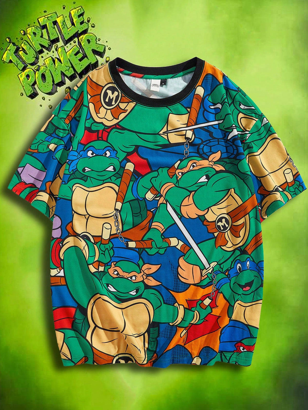 TEENAGE MUTANT NINJA TURTLES X SHEIN 1pc Casual Cartoon Printed Oversized T-Shirt For Summer