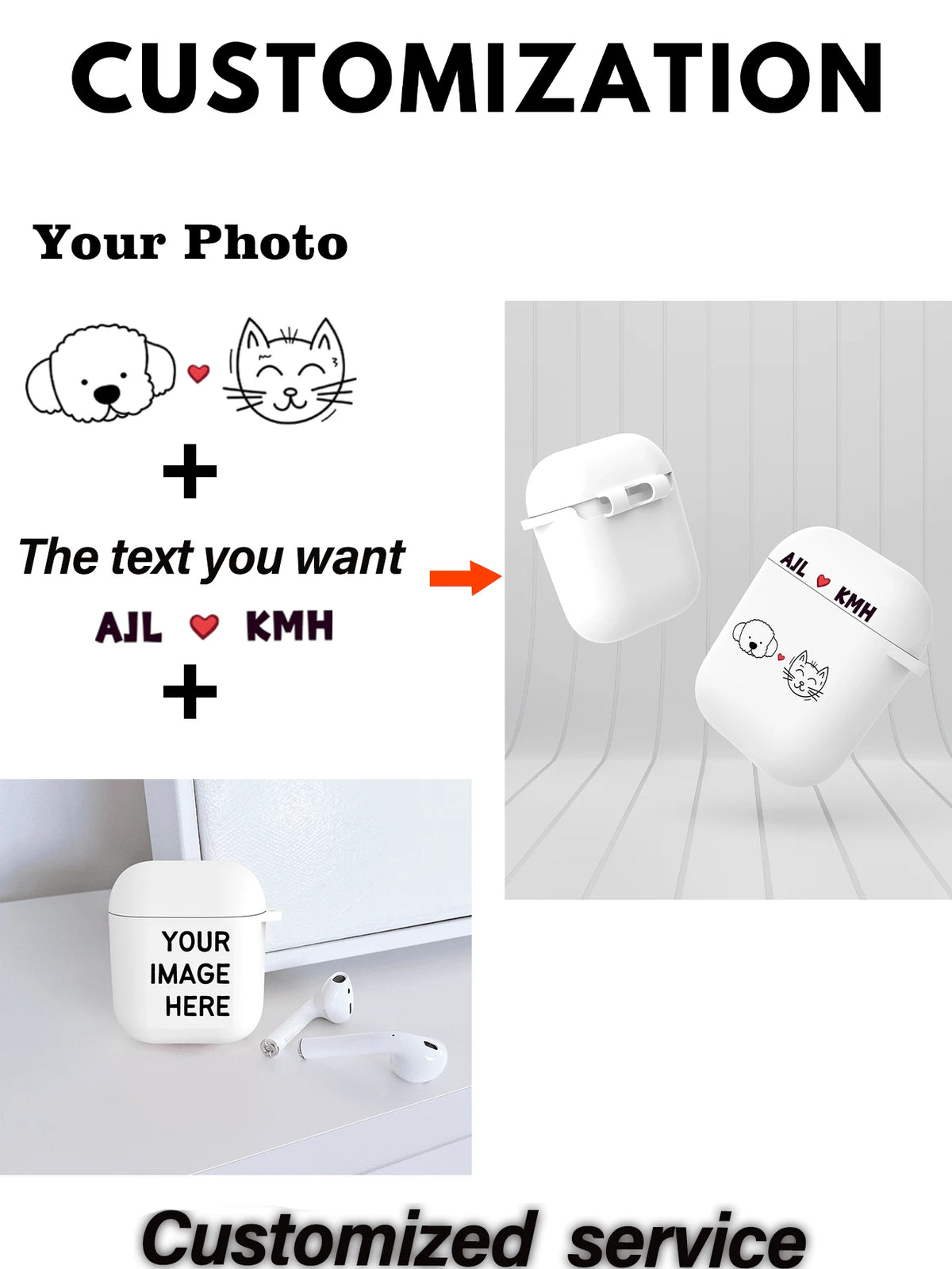 One White Customizable Earphone Case With Picture And Text