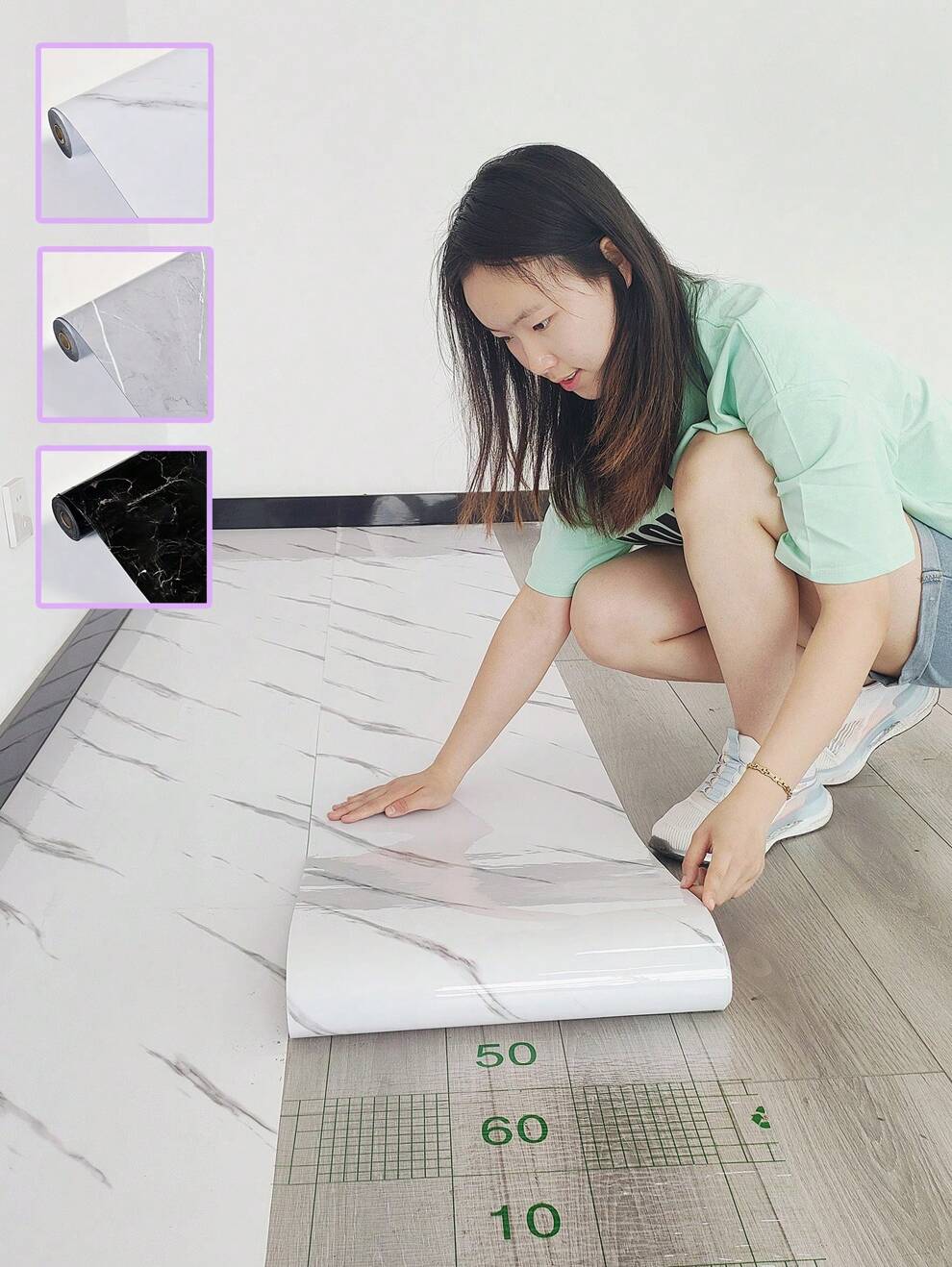 1 Roll Marble Pattern Floor Tile Stickers,White/Grey/Black Marble Pattern Floor & Wall Stickers, Self-Adhesive And Removable , PVC Vinyl Floor Tile Marble Peel And Stick, Waterproof Wear Resistant,Scr