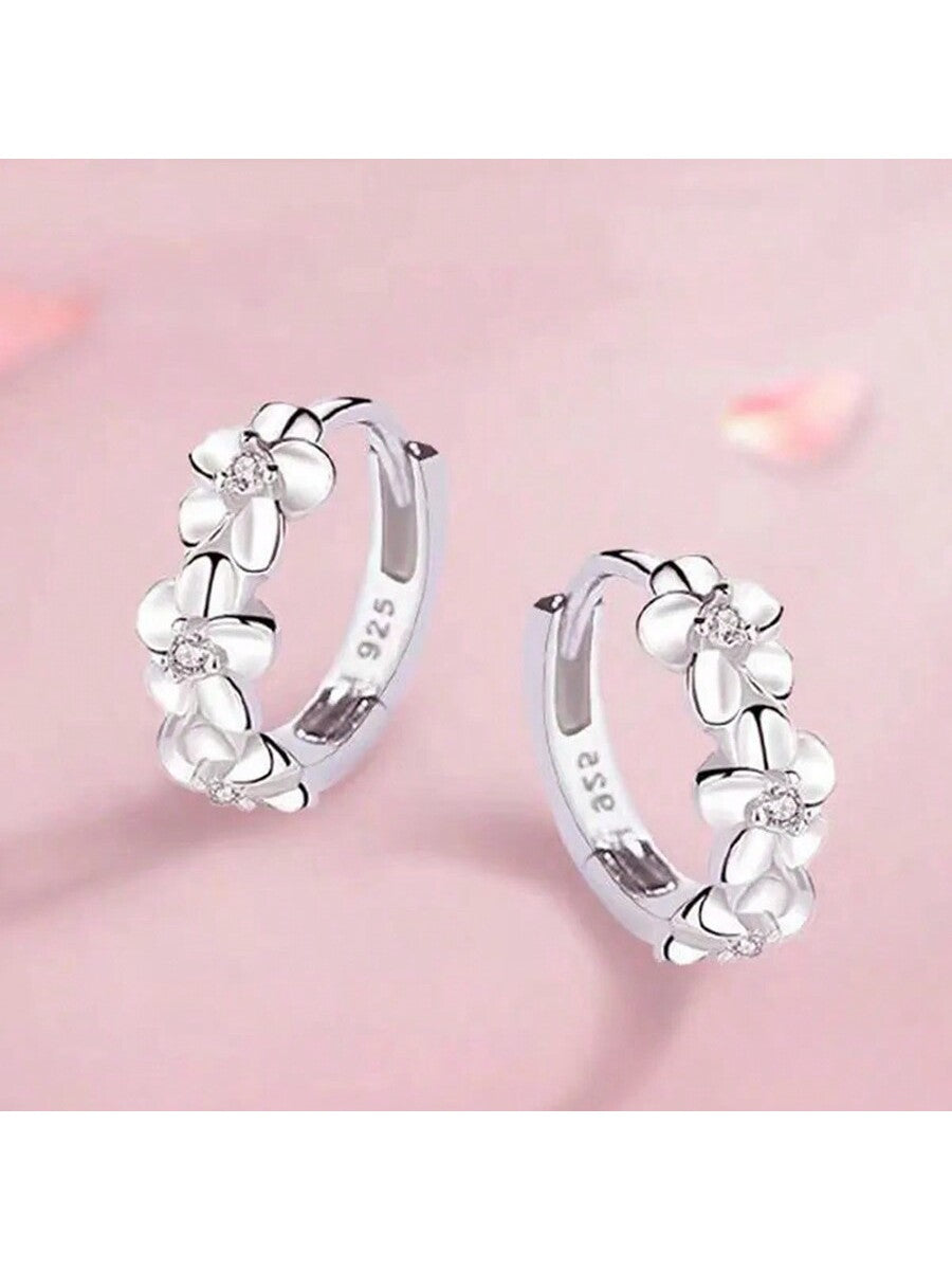 Top Sale 925 Sterling Silver Needle Earrings For Women's Wedding Fashion High Quality Jewelry Crystal Cubic Zirconia Flower Cute Stud