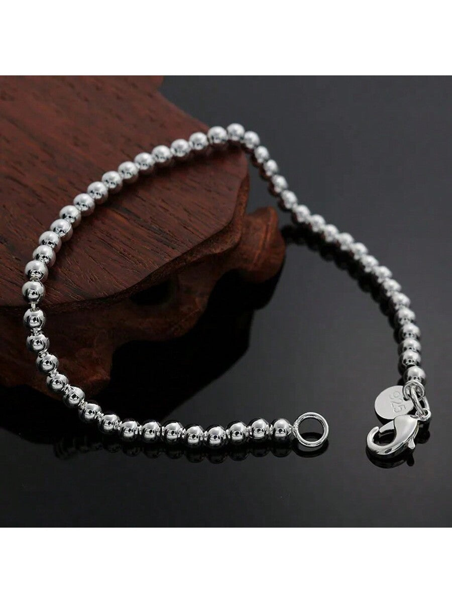 Beautiful Fashion Elegant 925 Silver 4mm Beads Chain Women Lady Cute Bracelet High Quality Gorgeous Jewelry