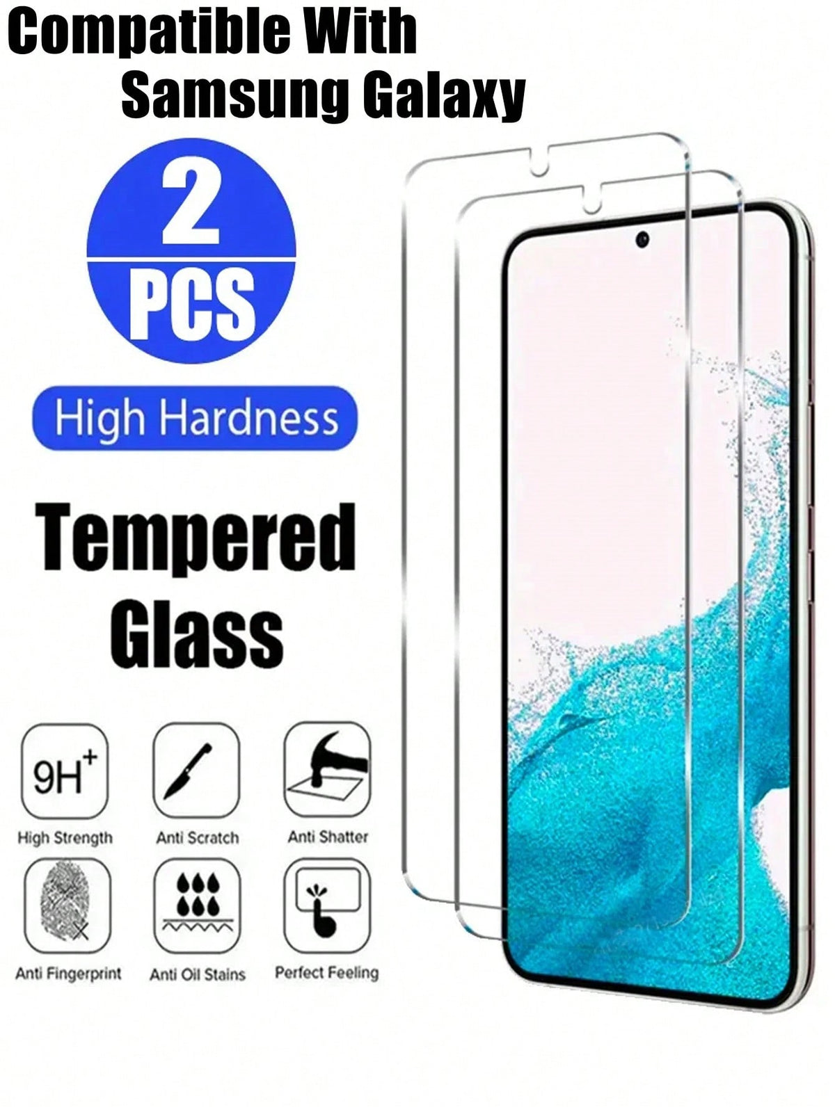 2PCS Tempered Glass Compatible With Samsung Galaxy S24 Ultra S24 PLUS S24 S23FE S23 S22 S21 FE A25 A15 A105S A05 F34 M34 F54 F24 F14 M54 A54 A34 M14 A14 F04 M04 A04E A04Core A04S A04 A23 M13 F13 M53 M