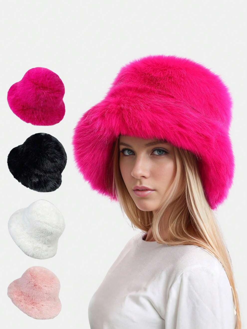 Cute 1pc Solid Fuzzy Bucket Hat