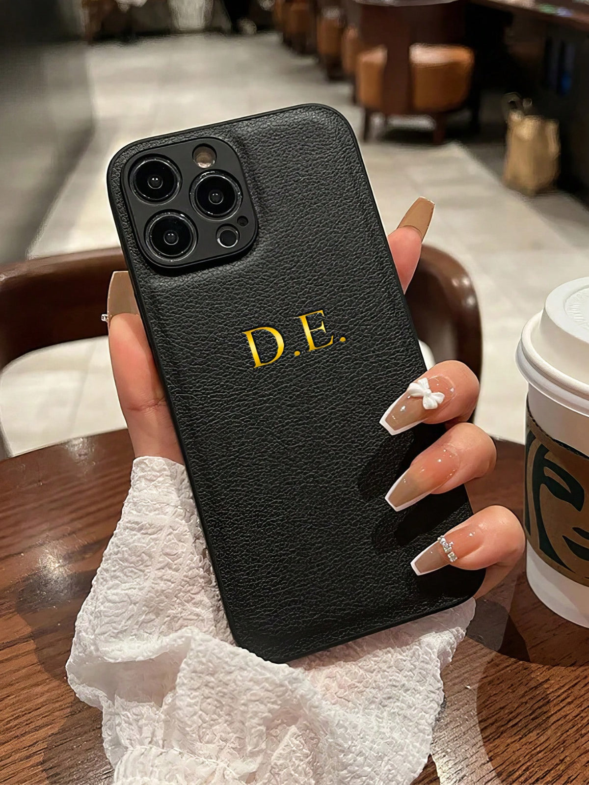 Customized Phone Case Compatible With Iphone 15 14 13 12 11 Pro Max 15 14 Plus Back Cover INS Luxury Korea Leather Shckproof Case Personalized Initials Name 3D DIY Engraved Gold Letters Hot Stamping T