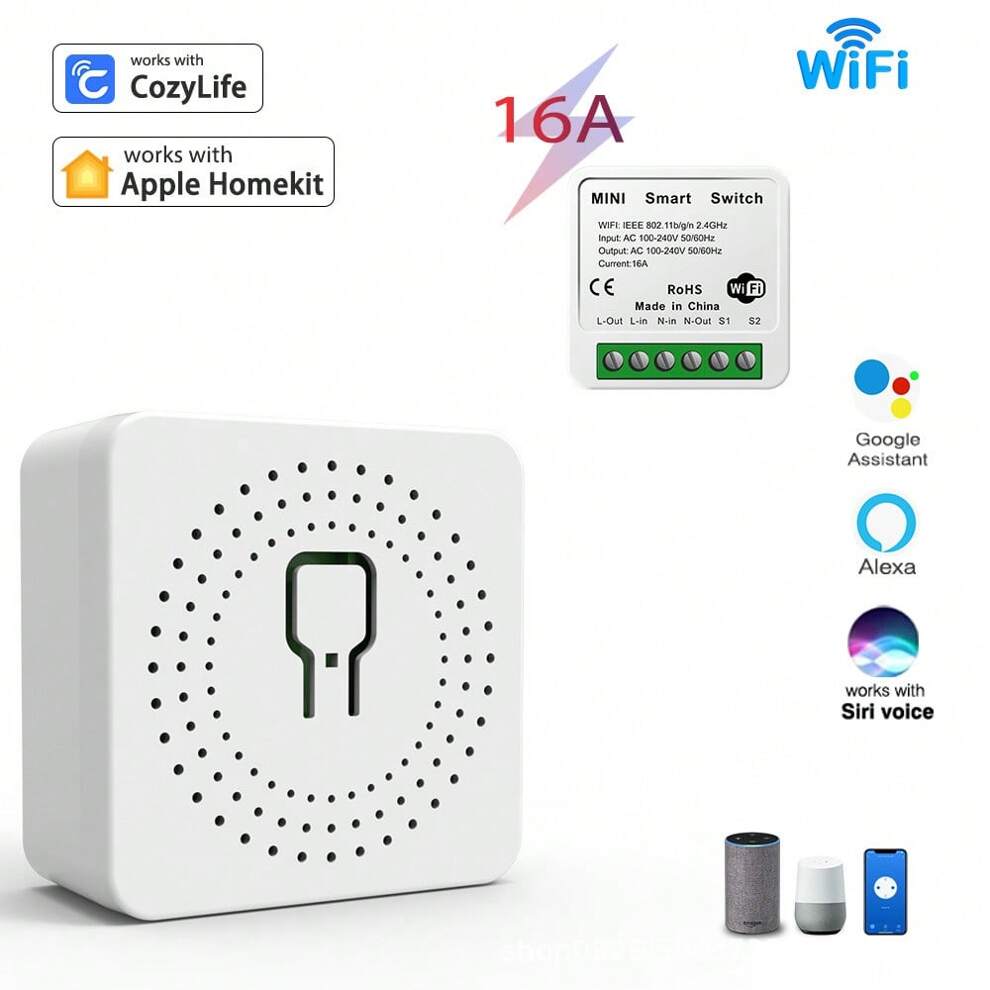 WiFi MiNi Smart Switch With Power Monitor 16A 2-Way Control Timer Work With Smart Life Alexa Alice Home Cozylife Apple Homekit