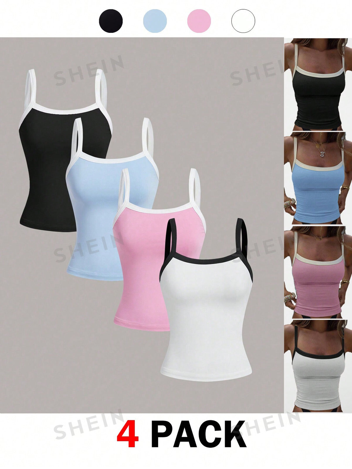 SHEIN Essnce Ladies' Summer Sporty Trainning Color-Block Casual Camisole ,  4 Packs Vest , Knit Vest Tennis Top