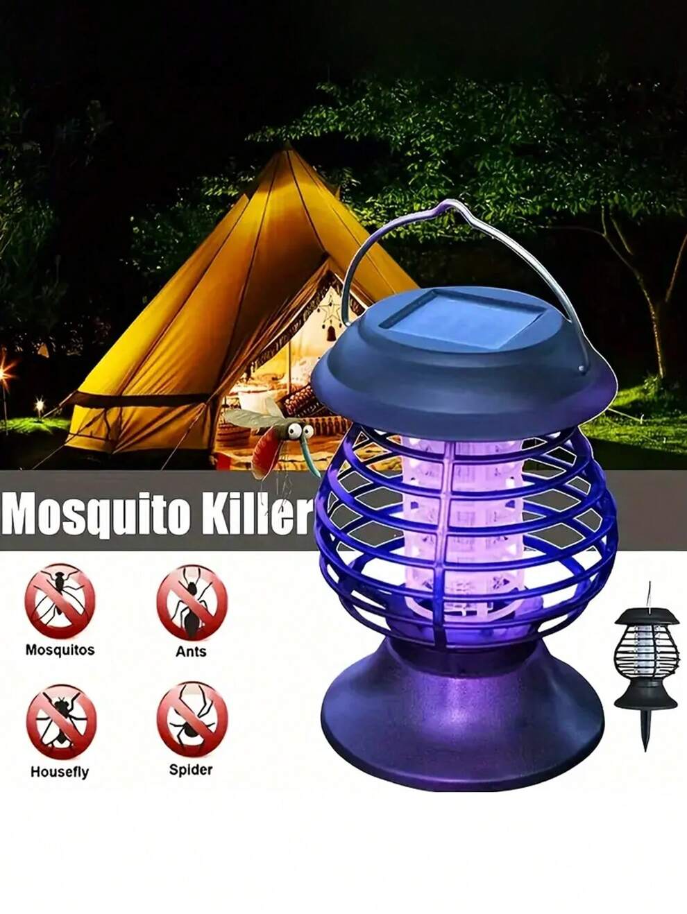 Solar Powered Mosquito Killer Lamp For Home Garden, Outdoor Insect Zapper And Bug Trap Light