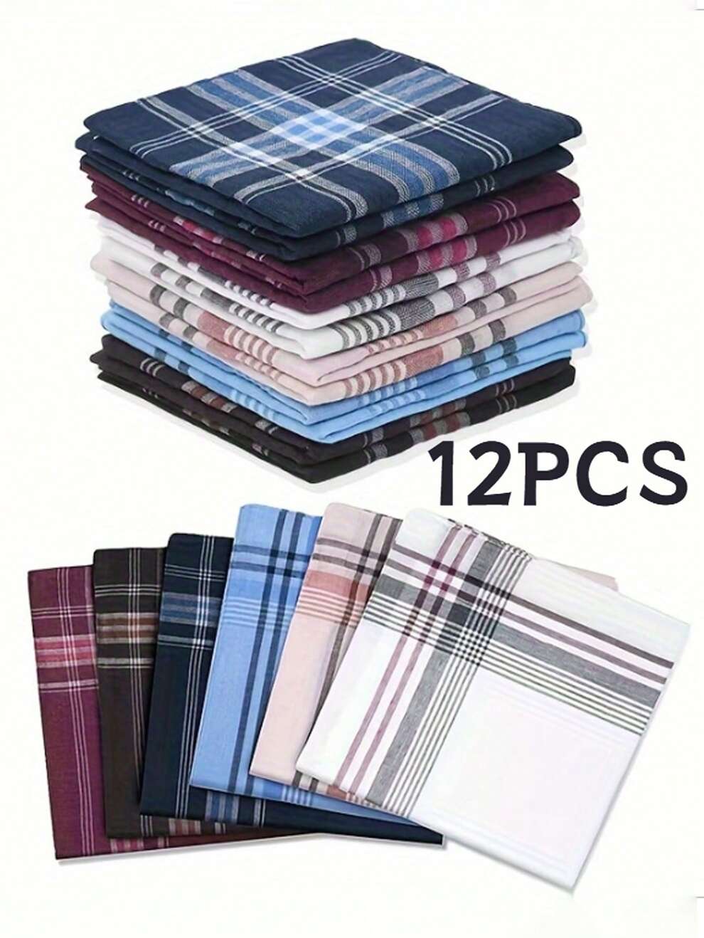 12pcs/Pack Classic Men's Plaid Handkerchiefs - Stylish And Vintage Accessory - Versatile And Timeless Design For Everyday/Business/Leisure/Animal/Party Use Pocket Squares (Mixed Colors)