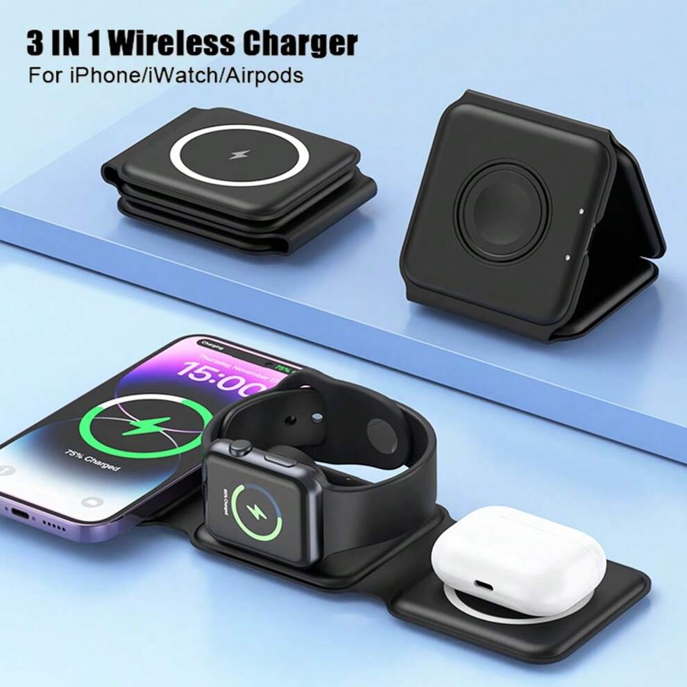 New 15w 3-in-1 Magnetic Foldable Wireless Charger Compatible With iPhone 14 13 12 Pro Max 8, Airpods &