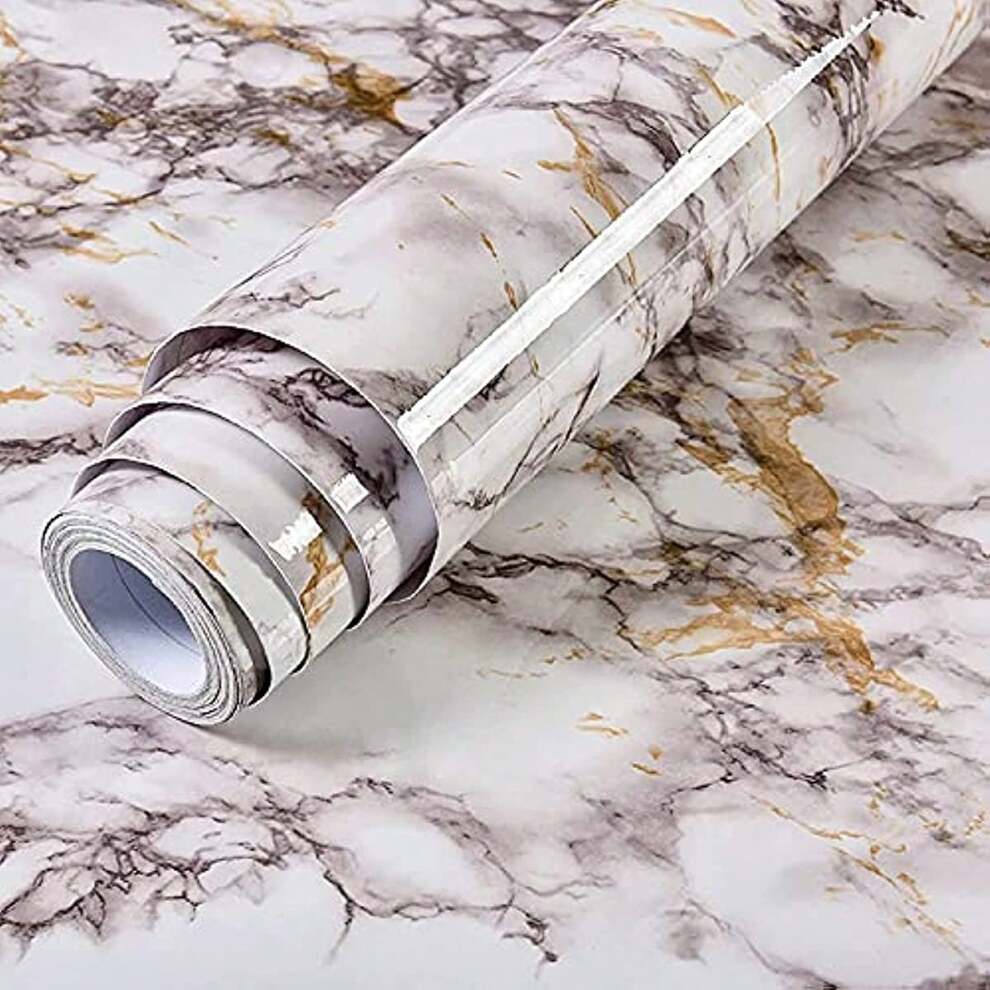 White Marble Wallpaper Peel And Stick Pull And Stick Contact Paper For Countertops Waterproof Self-Adhesive Marble Contact Paper For Kitchen Desk Cabinet Decor