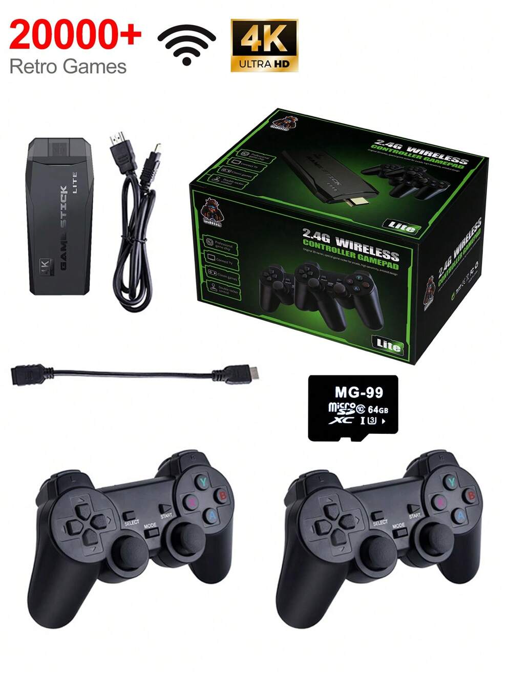 M8 Retro Video Game Console 4k 20000+ Repeating Games Game Stick,Supports PS1, MD, SFC, FC, ATARI, GBA, GBC, GB, MAME Emulators,Dual Wireless Controller 64GB Childhood Games Portable Video Game Dendy