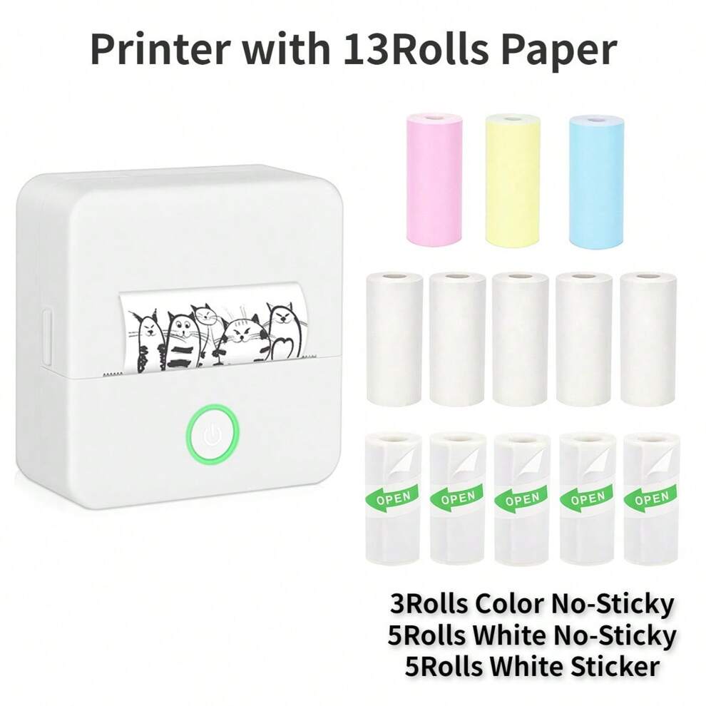 White Printer With 7Rolls Color Sticker