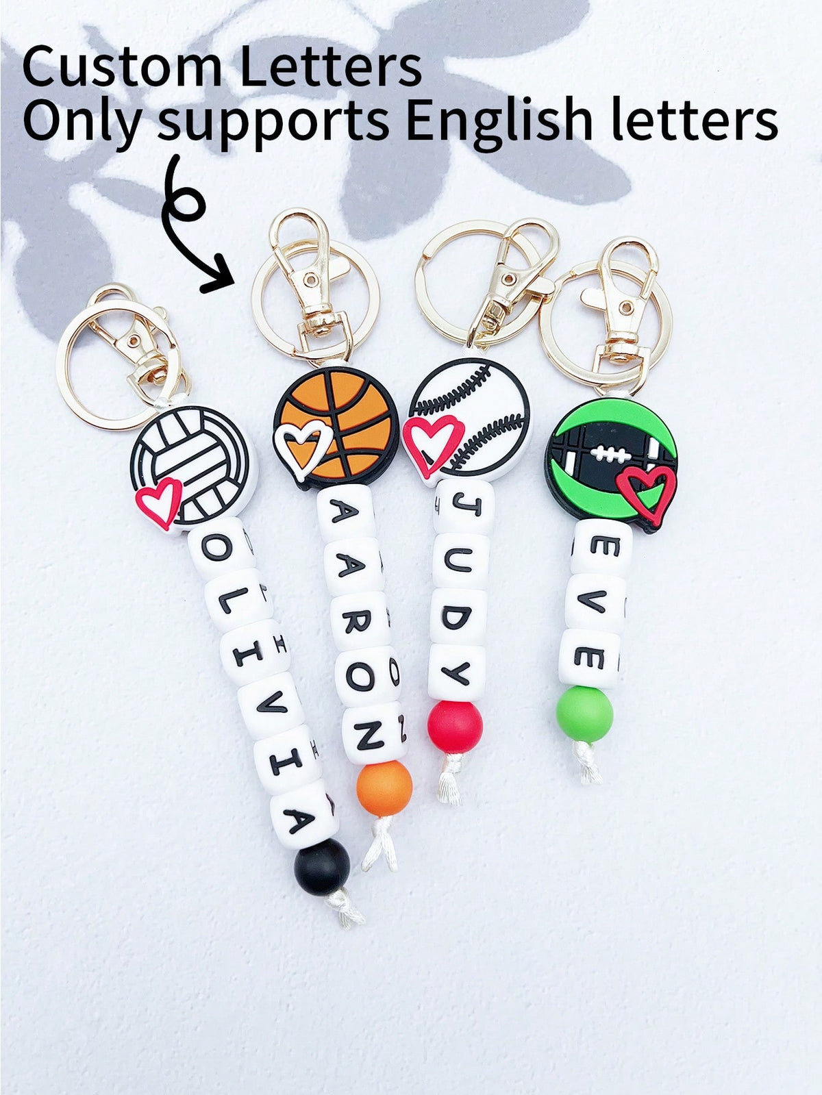 Customized Sports Style Ball-Shaped Beaded Keychain With English Alphabet Letters. Personalized With Name, Great Gift For Friends