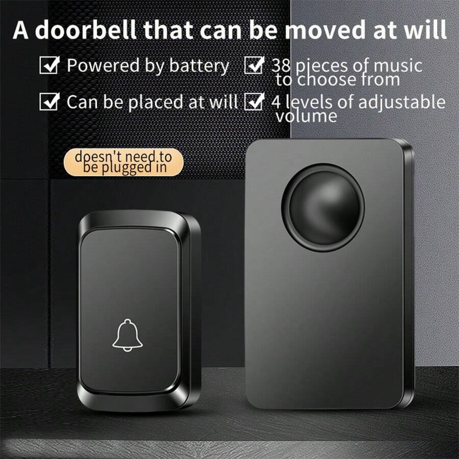 1pc DC Battery-Operated Wireless Waterproof Doorbell Sets For Smart Home Intelligent 300 Meter Remote Control 36 Chimes Cordless Home Outdoor Call Bell Hot