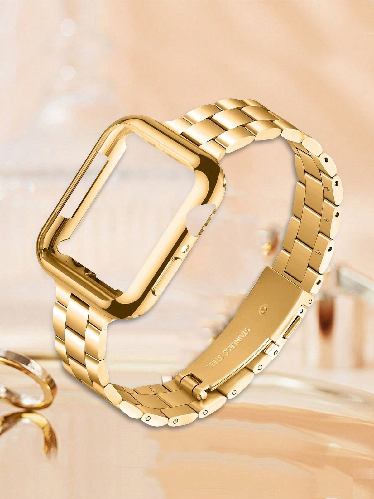 2pcs Rose Gold Apple Watch Band + Stainless Steel Removable Apple Watch Case - 14mm For Women, Includes TPU Protective Case And Screen Protector Compatible With Apple Watch Ultra 2 1 SE S9/8/7/6/5/4/3