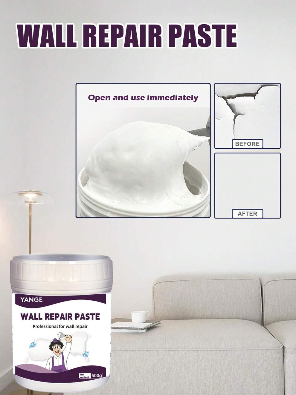 Wall Repair Paste, Crack Filler Tool, 500g Wall Repair, Waterproof Wall Hole Filer, Wall Fixing Crack For Walls,Wall Scratches, Nail Holes, Cracks, Graffiti