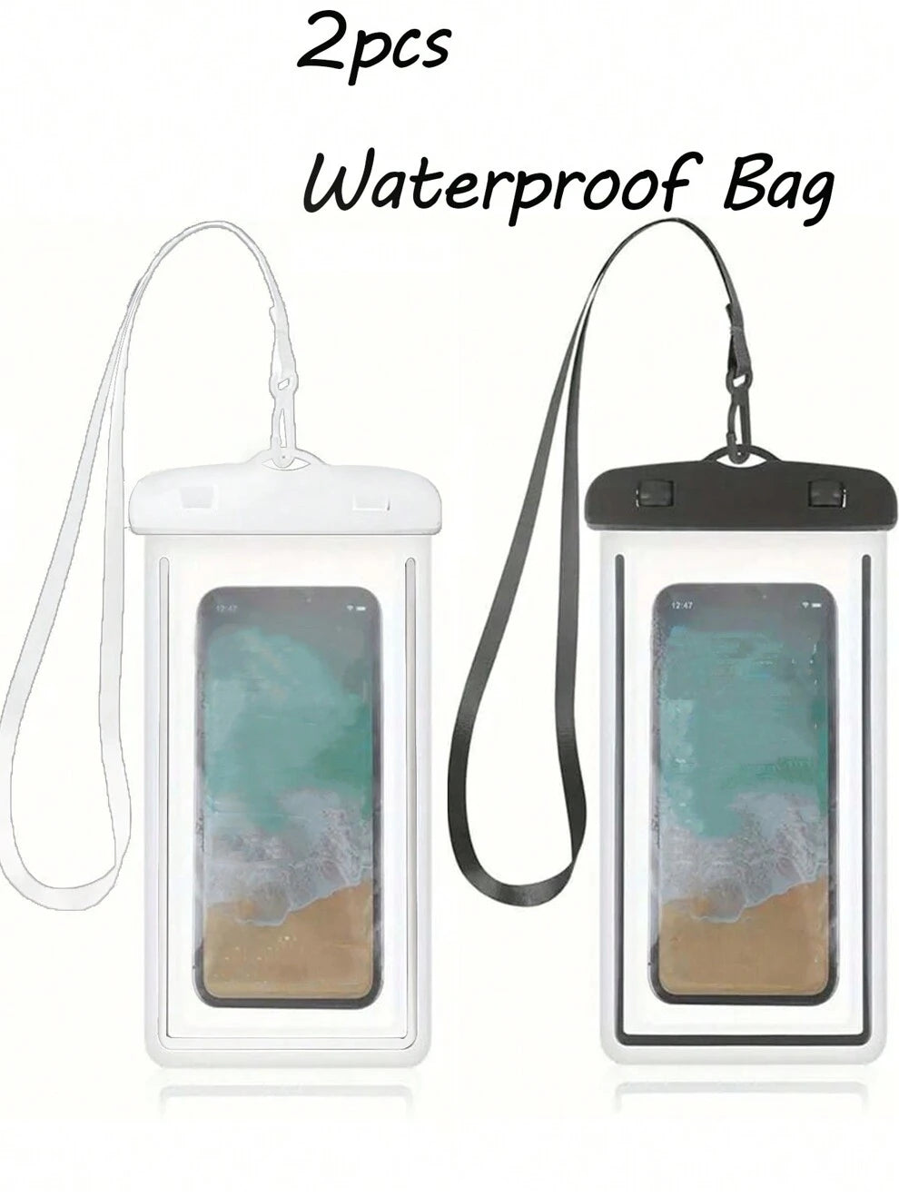 1/2 PCS Waterproof Bag Universal IPX8 Waterproof Phone Pouch Airbag Waterproof Mobile Phone Bag Swimming Underwater Waterproof Phone Case Beach Cellphone Dry Bag For Smartphone(Black+White)