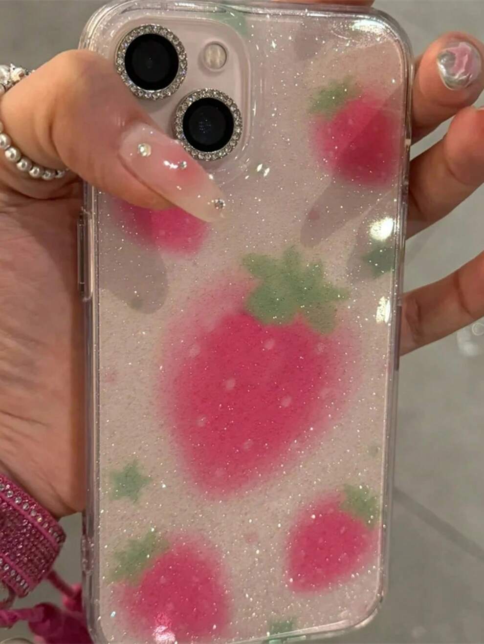 Cute Glitter Strawberry Clear Phone Case Compatible With Iphone 15 14 13 12 11 Pro Max Plus Lovely Shockproof Protective Soft Cover