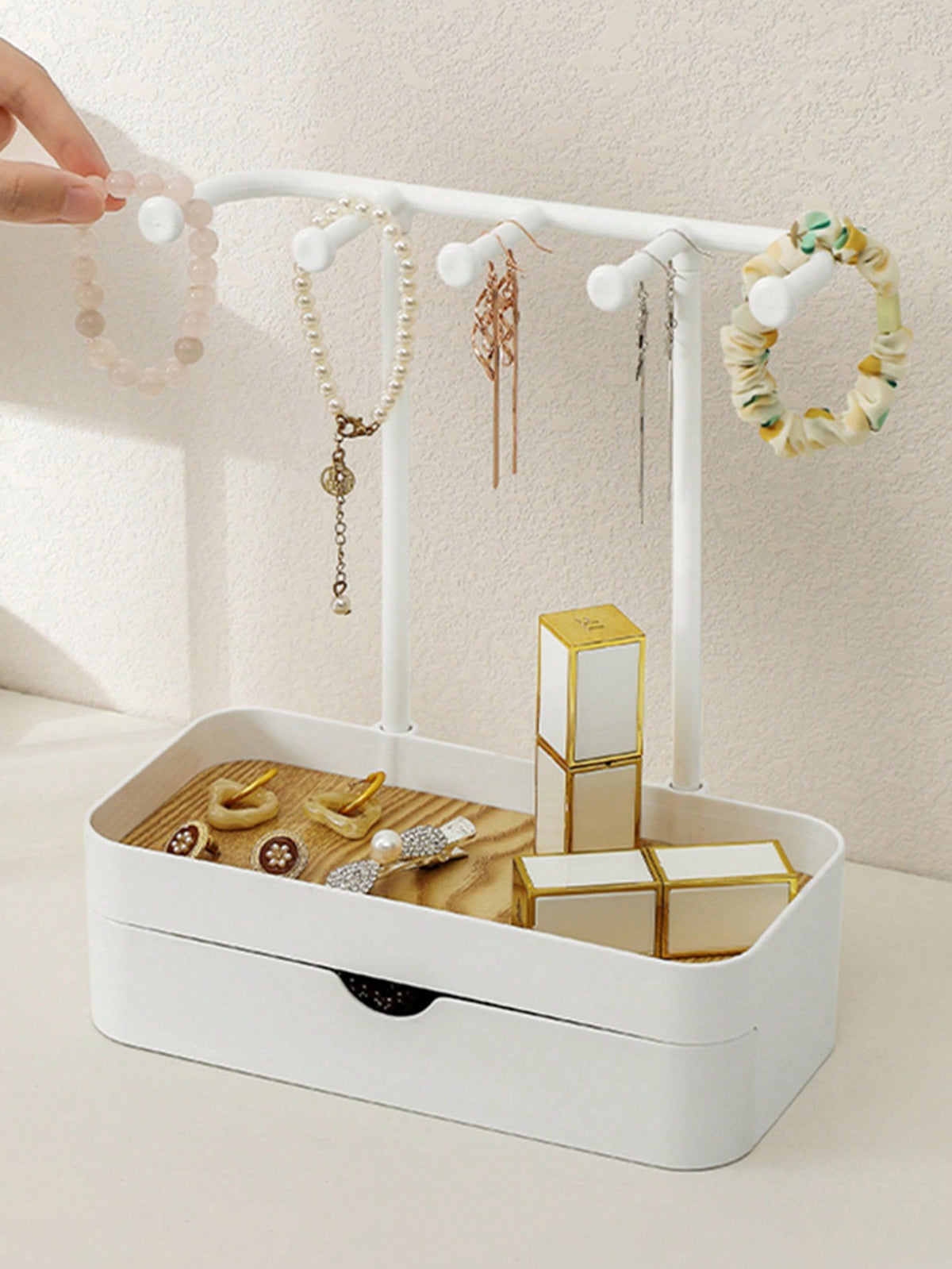 1pc Double-Layer Jewelry Organizer With Drawer For Bracelets, Necklaces Display On Tabletop