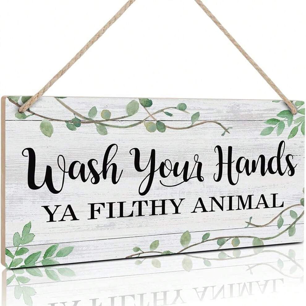 1pc 7.8*3.9in Wood Plaque For Bathroom Decor 'Wash Your Hands', Easy To Install, Suitable For Multiple Scenes Such As Wall, Fence Or Door Decoration, Can Be Used All Year Round