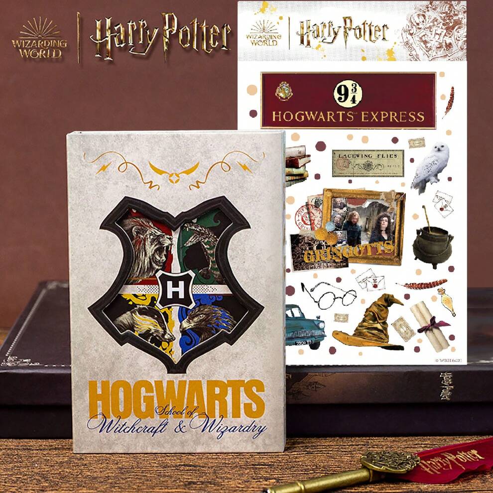 Harry Potter Notebook With 6PCS Washi Stickers, Aesthetics Hogwarts Characters Peripherals Creative And Exquisite Cute Daily Style Stickers, Colorful Hardcover Diary Hogwarts Four College Emblem & Sno