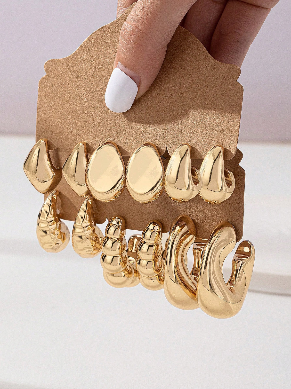 6 Pairs Minimalist Golden Color Stud Earring Chunky Hoops Earrings Set For Women