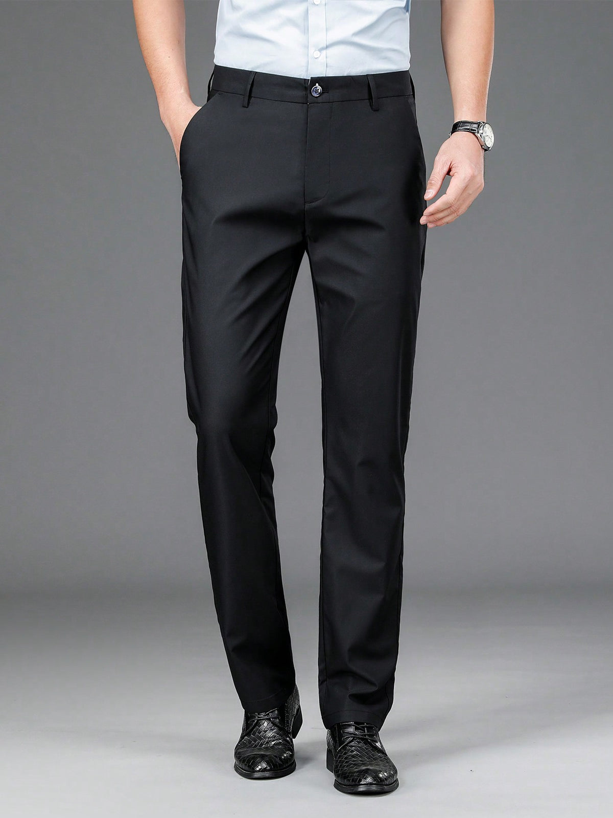 High Elasticity Casual Pants Men Straight Business Slim Fit Trousers For Wedding, Office, Travel, Summer Thin Material