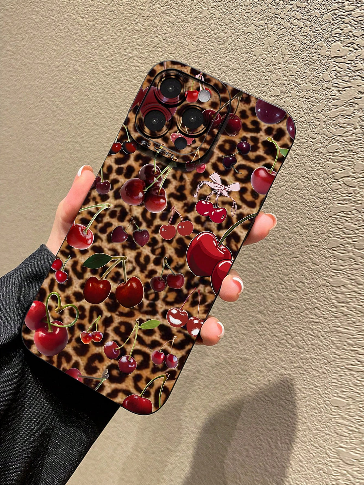 1pc Leopard & Cherry Pattern Sweet And Spicy TPU Phone Case Compatible With IPhone