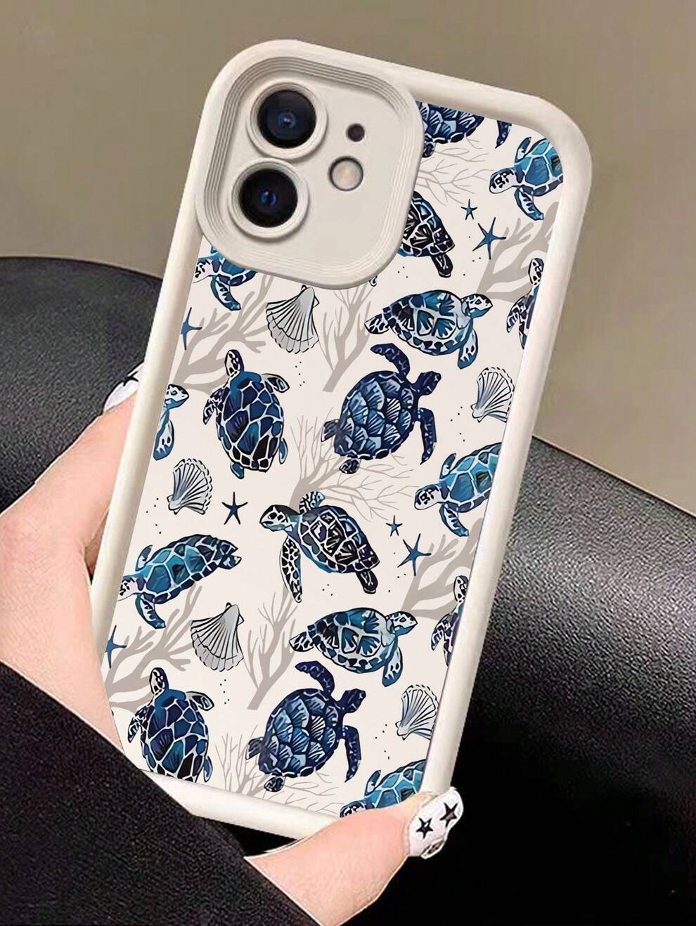 Summer 1pc Blue Turtle & White Coral Pattern Phone Case