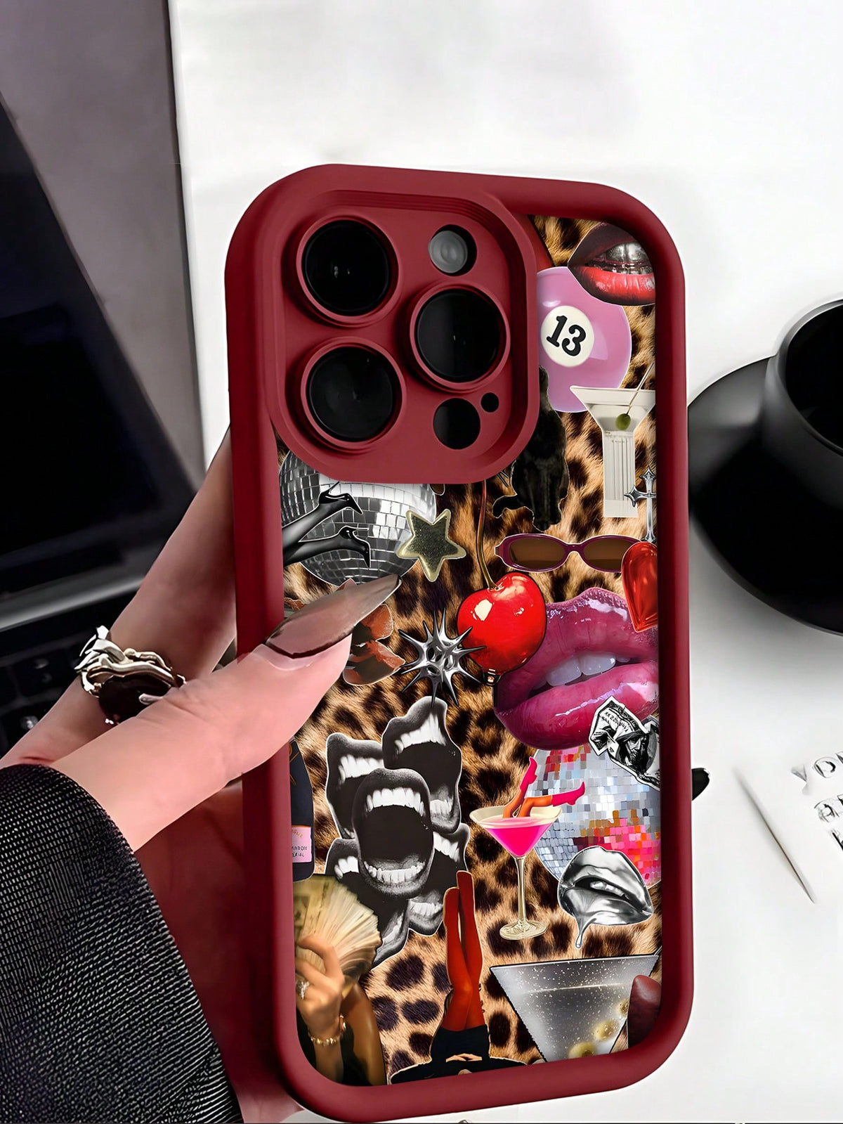 1pc Sweet And Spicy Leopard Print & Lips Pattern Shockproof And Anti-Slip TPU Phone Case Compatible With IPhone