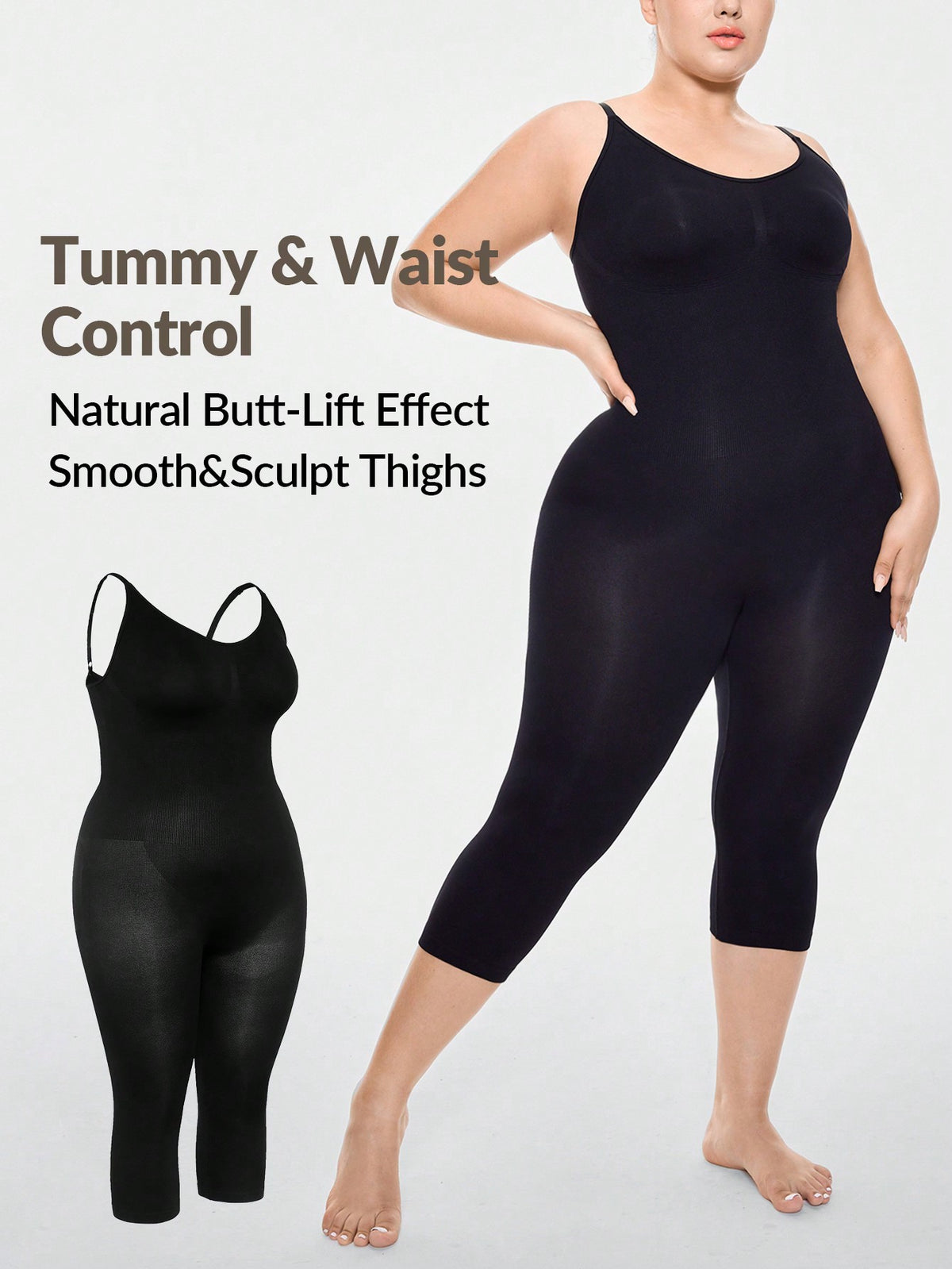 SHEIN SHAPE Plus Size Seamless Jumpsuit Full Body Shaper Bust&Butt Lifter With Adjustable Straps-Tummy Waist Thigh Control