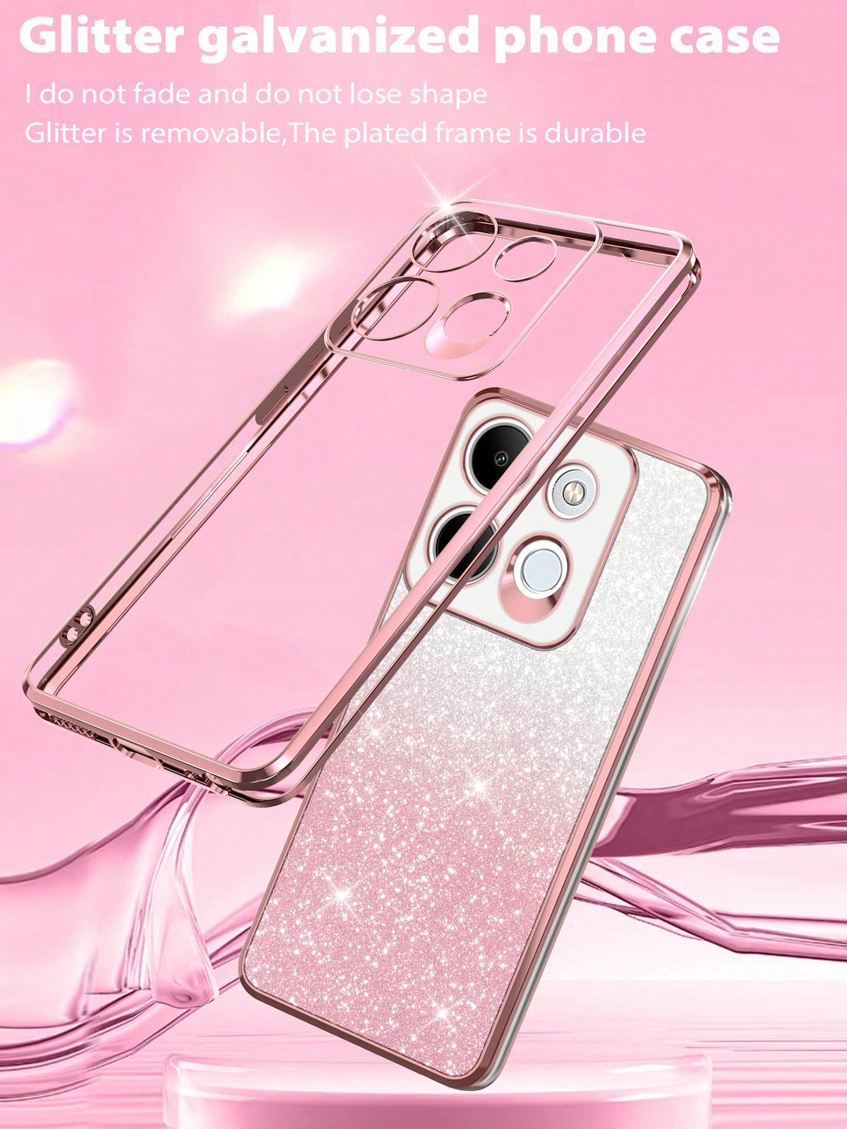 Glitter Cardboard + Stand Phone Case, New Electroplating Technology Shockproof Phone Case, Compatible With Infinix Zero 30/Tecno Spark Go 2024 Series Poca/Pop/Camon/Smart Series, Compatible With Apple