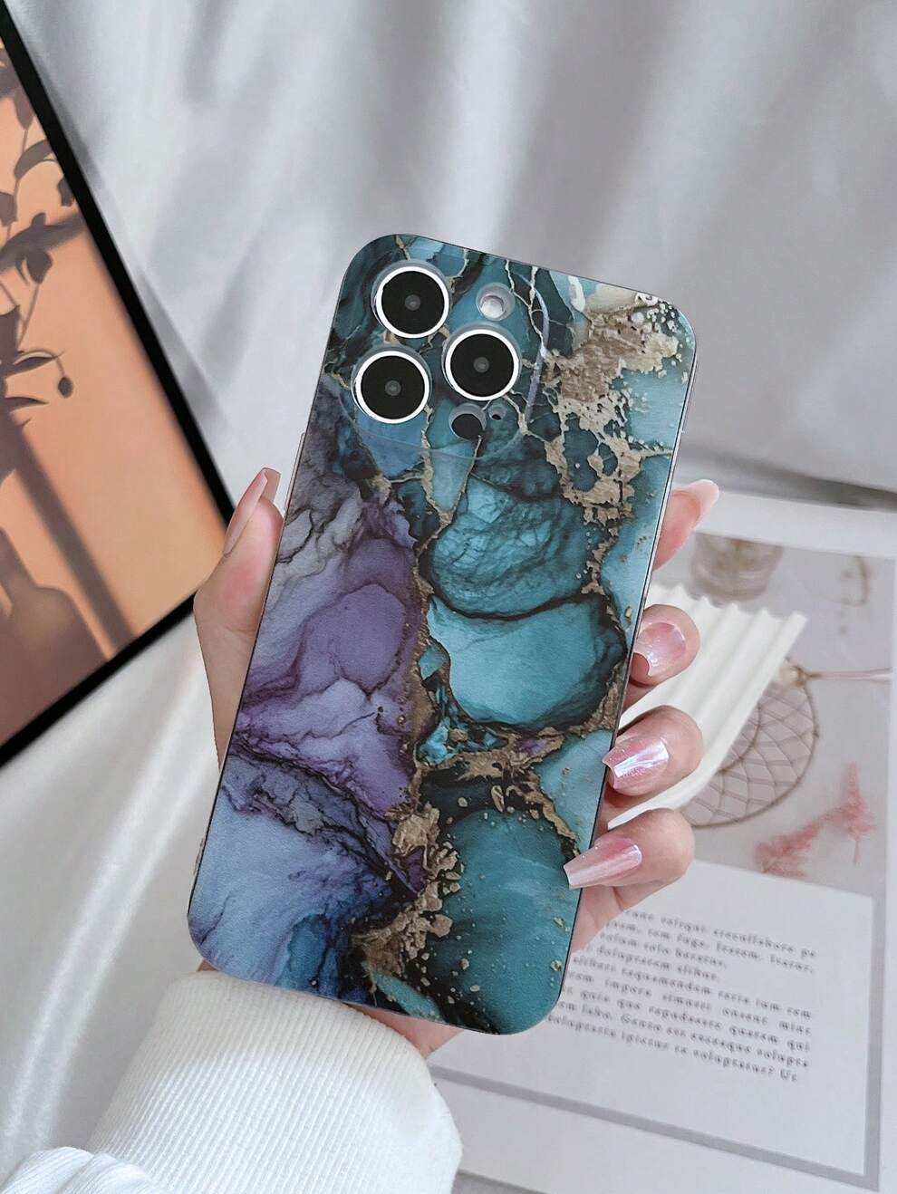 1pc Solid Color Minimalist Mobile Phone Case, Multi-Color Marble Pattern Printed TPU Protective Cover For Apple, Samsung, Xiaomi And Huawei Models