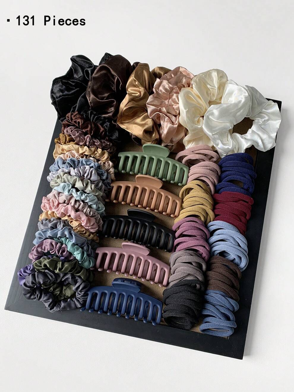 131pcs Simple Hair Clips & Ties Set, Korean Style, No Break Elastic Ponytail Holders, Morandi Color Series