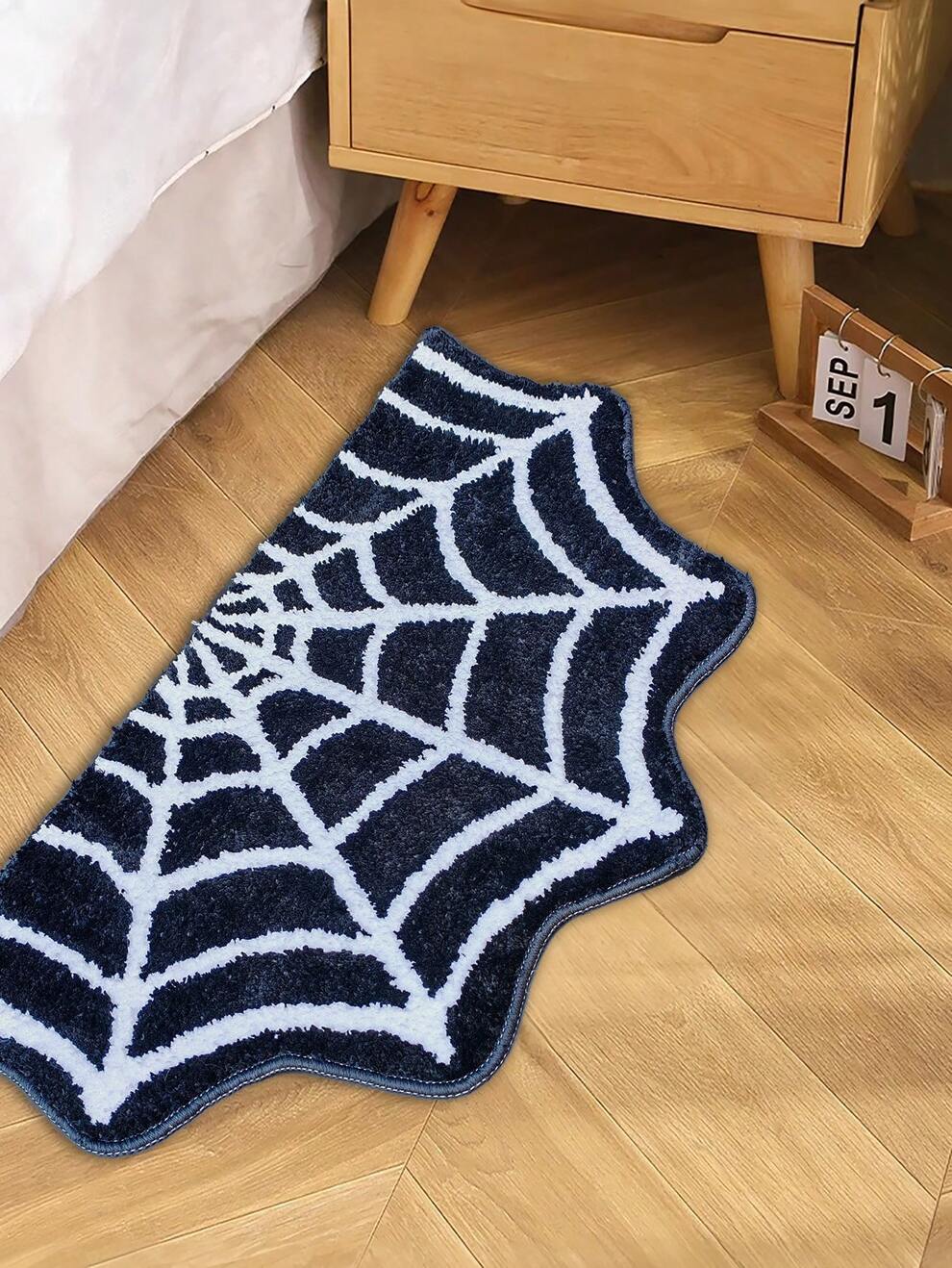 1pc Spider Web Pattern Floor Mat 50X80cm (19.6X31.5 Inch), Thick Soft & Comfortable Long Plush Anti-Slip & Absorbent Bathroom Mat, Suitable For Bedroom, Living Room, Kitchen And Entrance