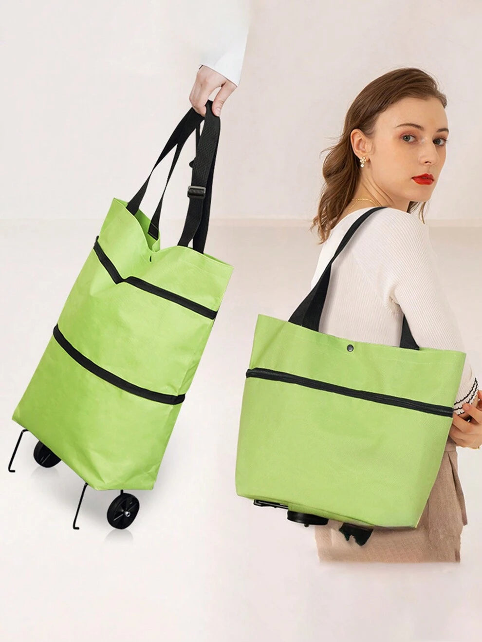 1pc Reusable Shopping Bag With Wheels, Large Capacity Foldable Shopping Bag, Multifunctional Luggage Storage Bag Shopping Cart