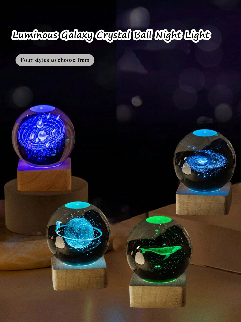 1pc 3D Universe Starry Night Crystal Ball Night Light, Colorful LED Lamp, Wooden Base, Ideal For Home Bedroom, Office Decor, Astronomy Space Universe Solar System Galaxy Gift For Boys And Girls