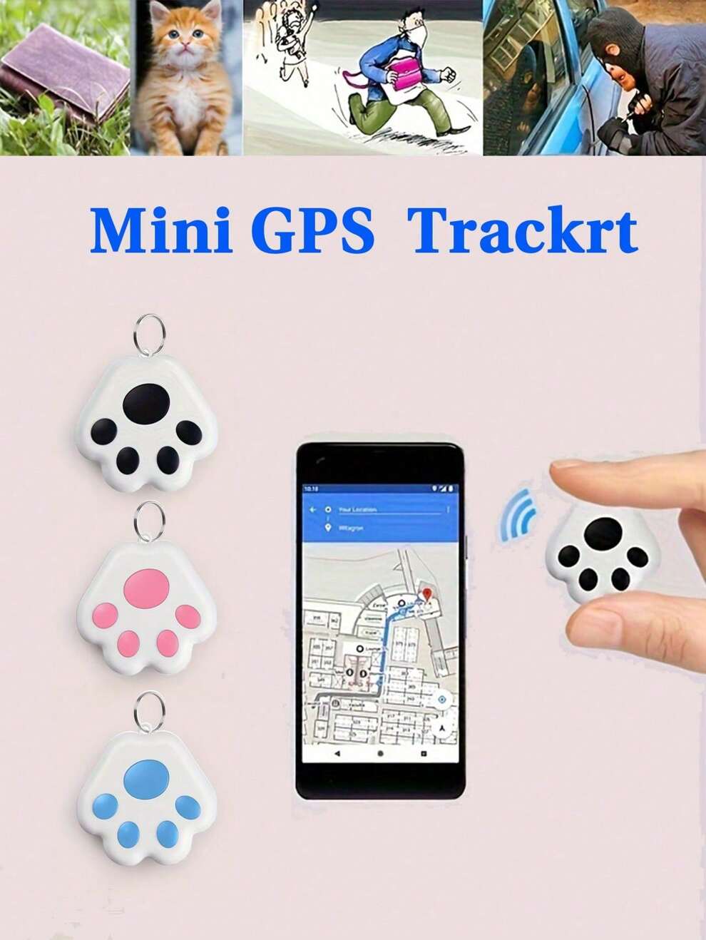 1pc Mini Fashion Cute Smart Dog Pets, BT 5.0 GPS Tracker, Anti-Lost Alarm Tag, Wireless Child Bag Car Wallet Key Finder Locator, Work With IOS And Android