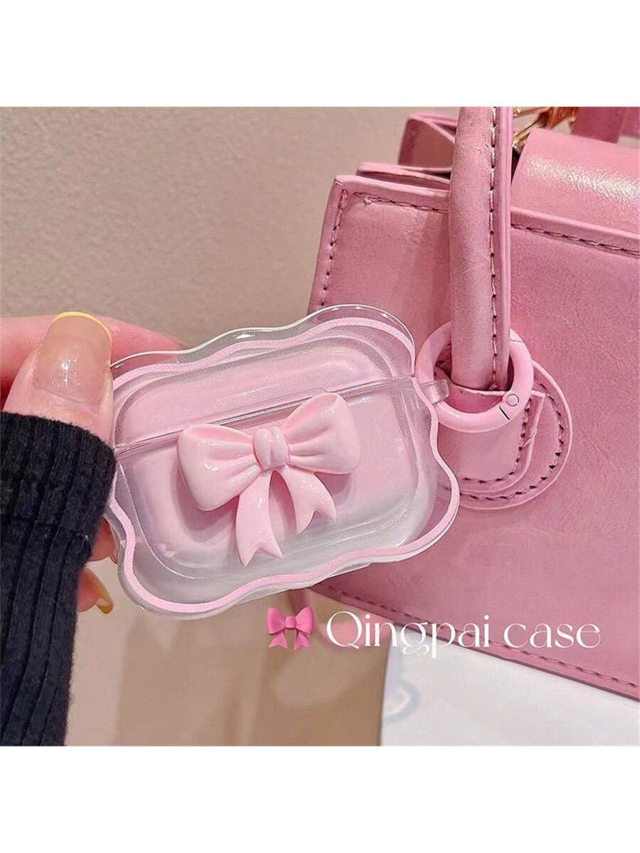 Girly Pink Bow Stereo Applies To Airpods3 Headphone Protective Case Apple 1/2 Generation /Pro3 Anti-Drop Bluetooth Headphone Soft Shell