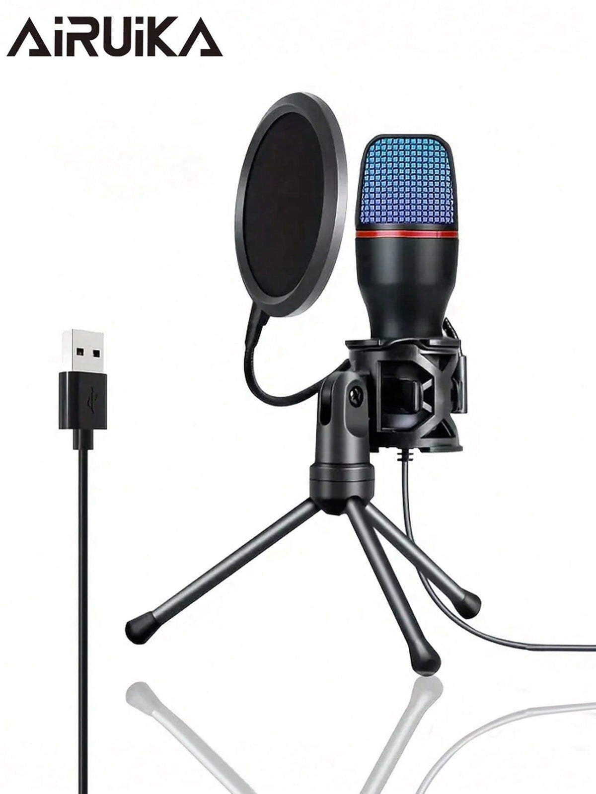 New USB Condenser Microphone With RGB Lighting, Suitable For Recording, Live Streaming, Karaoke, Noise Reduction, Gaming, Video Conferencing