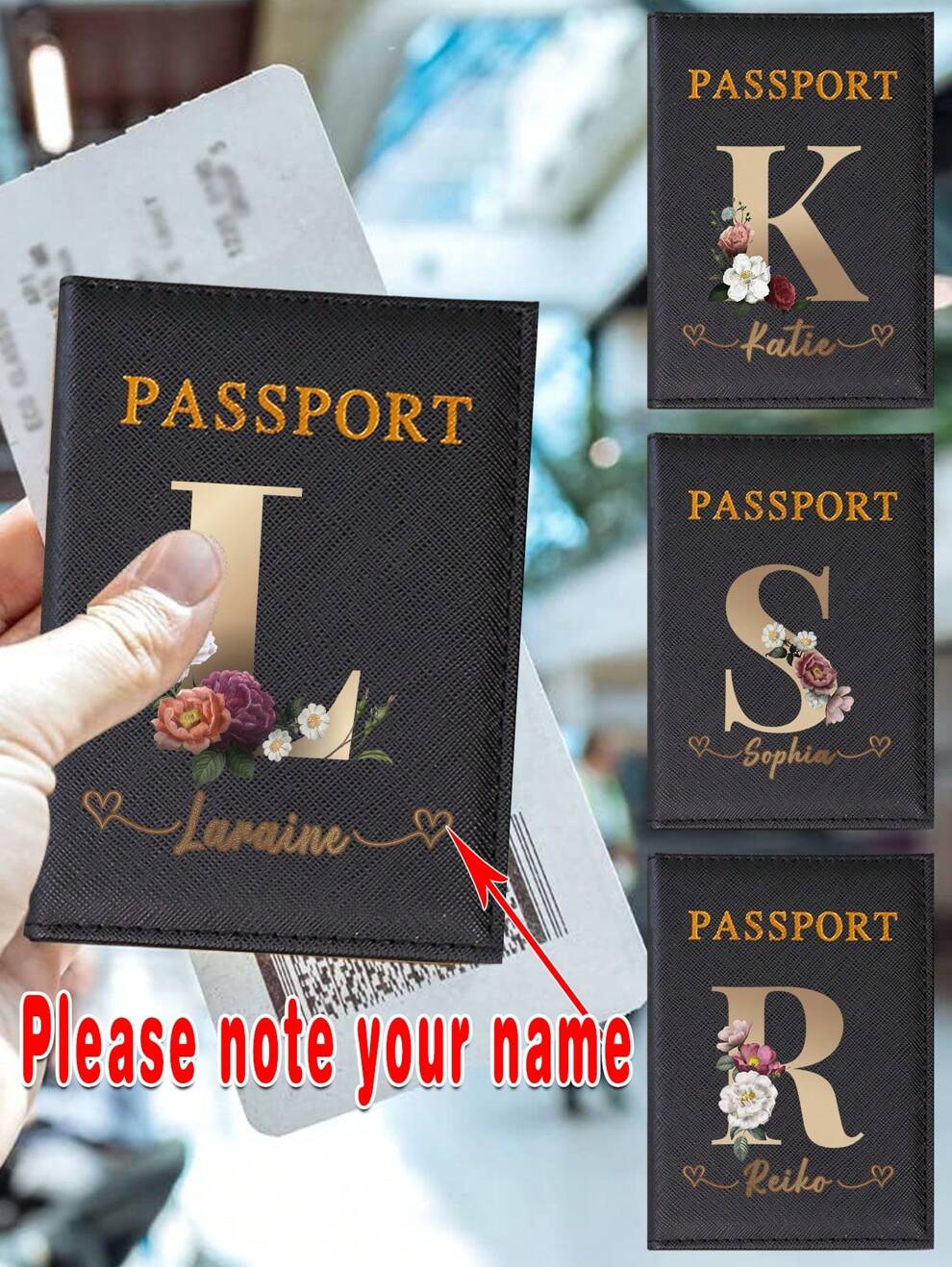 1pc Customized Name Passport Cover PU Passport Sleeve Holder Protector Bank Business Card Case Organizer Protective Leather Portable Documents Storage Personalized DIY Any Name Letter Alphabet Initial