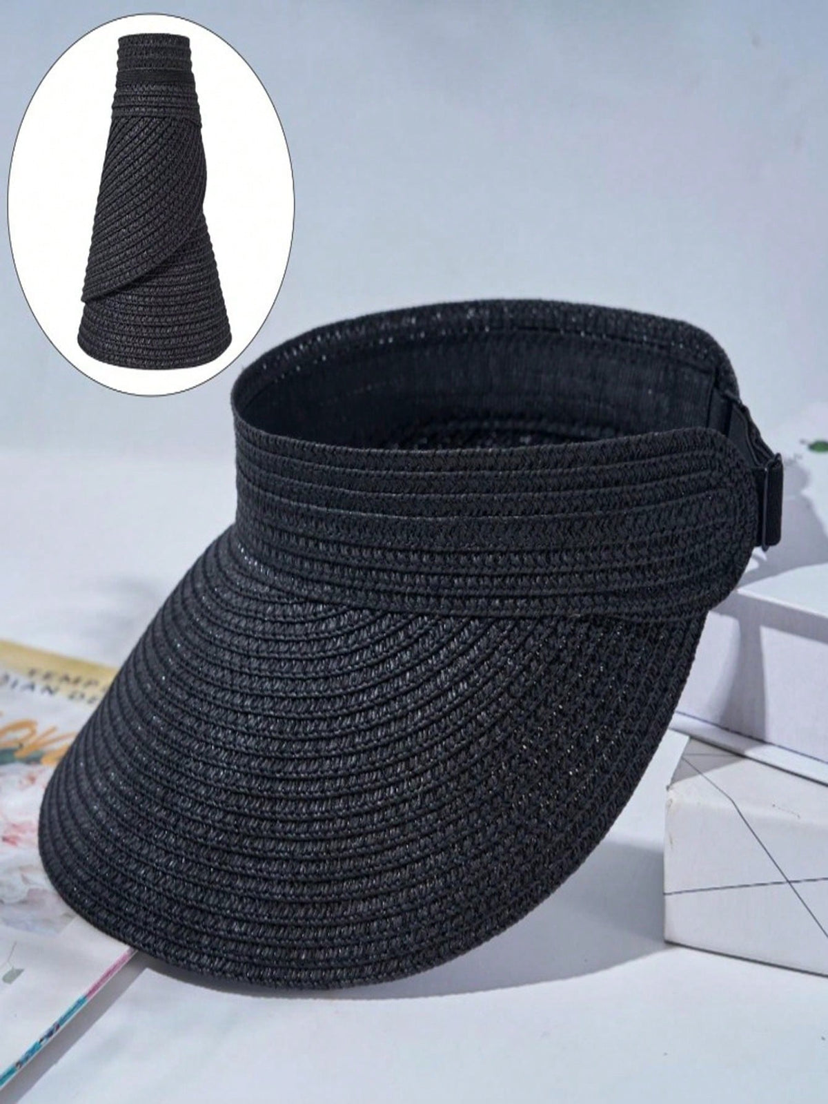 Best Selling Summer Rafia Braid Open-Top Hat, Foldable Sun Protection Beach Hat, Sports Sun Hat With Anti-Drop String