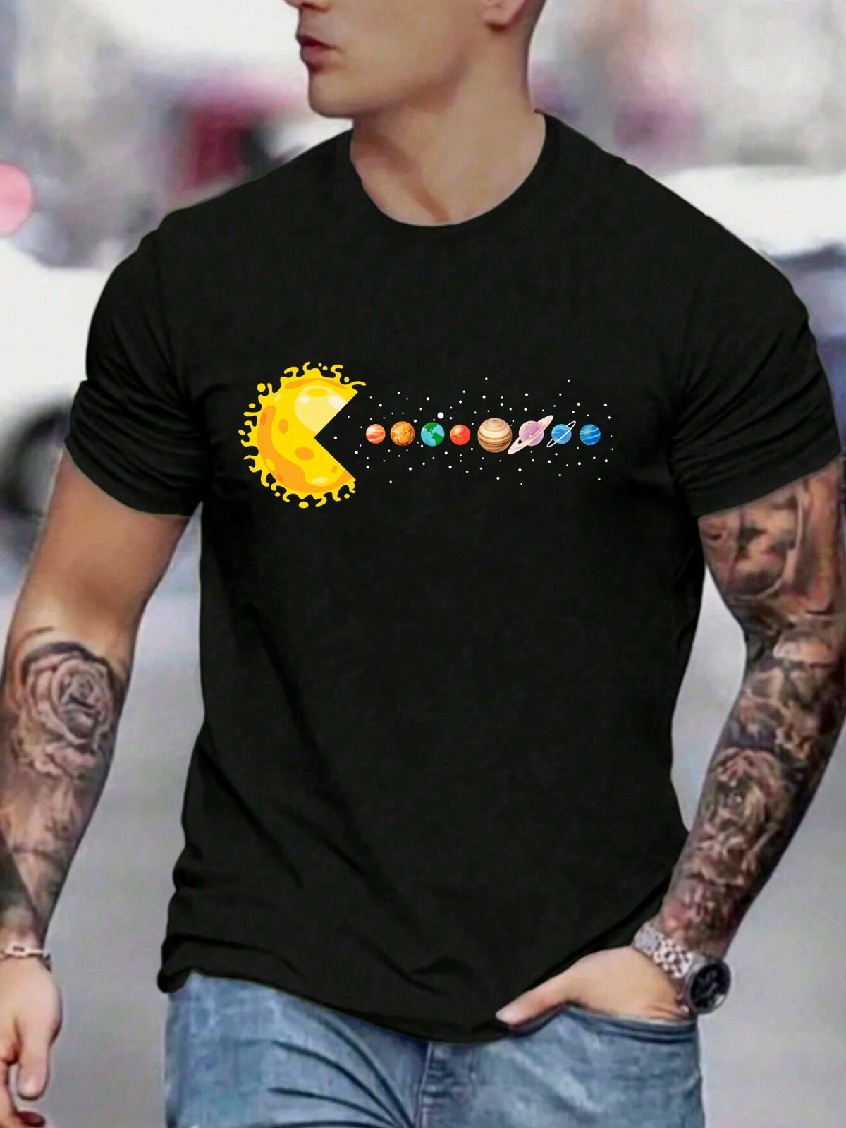 Men's Summer Planet Print Short Sleeve Casual T-Shirt