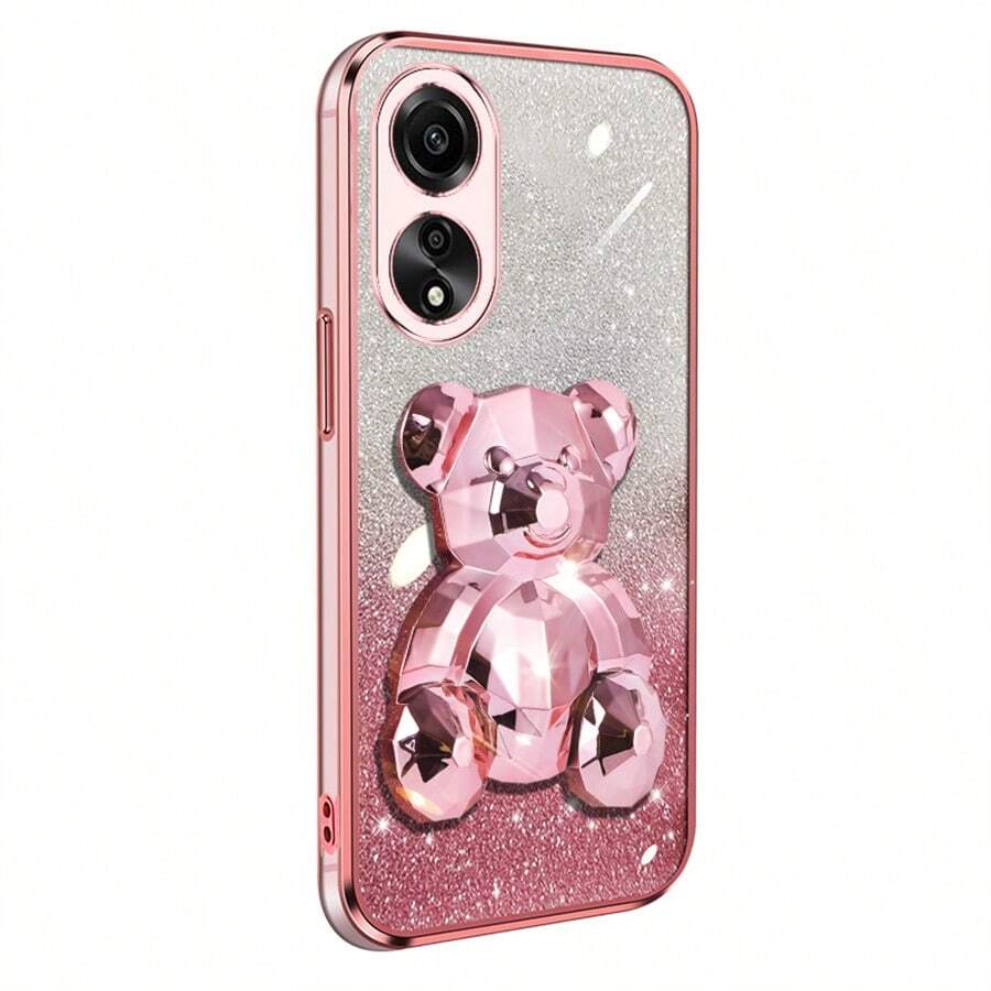 Electroplating Glitter Pink + Diamond-shaped Bear Stand