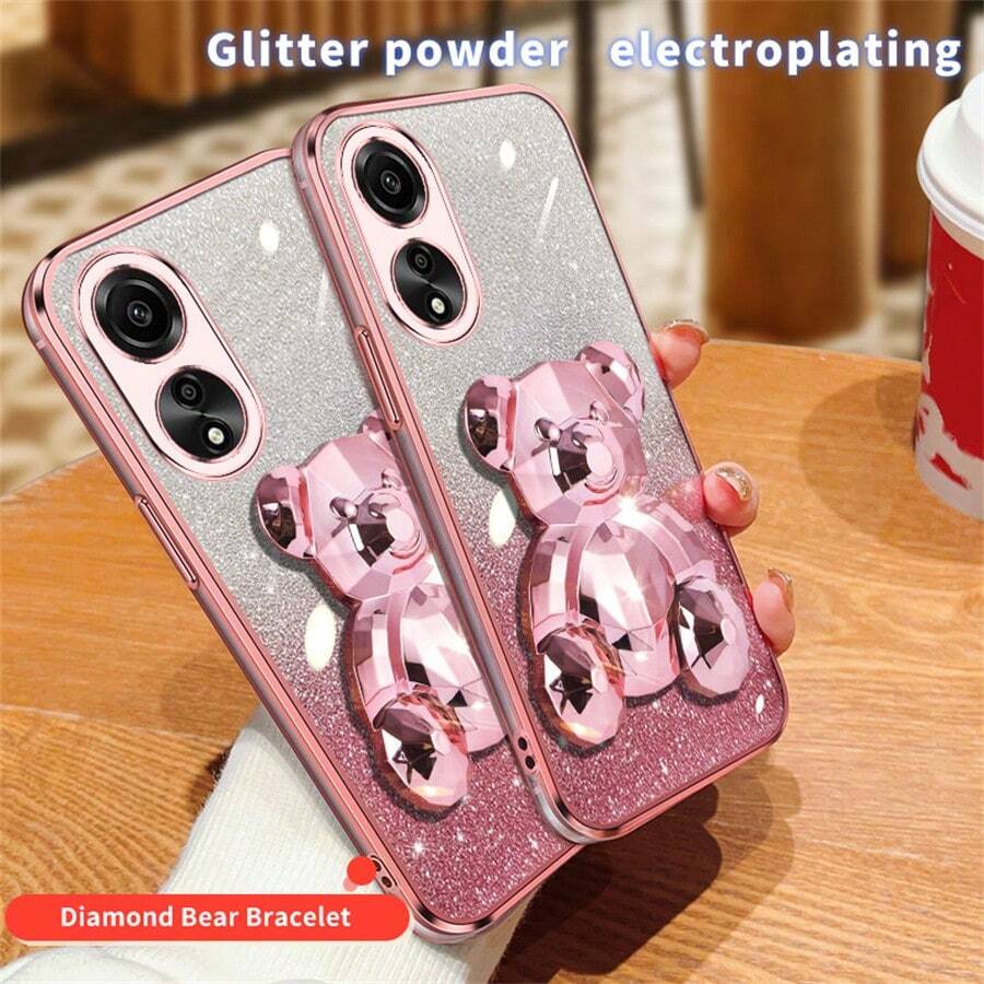 Electroplating Glitter Pink + Diamond-shaped Bear Stand