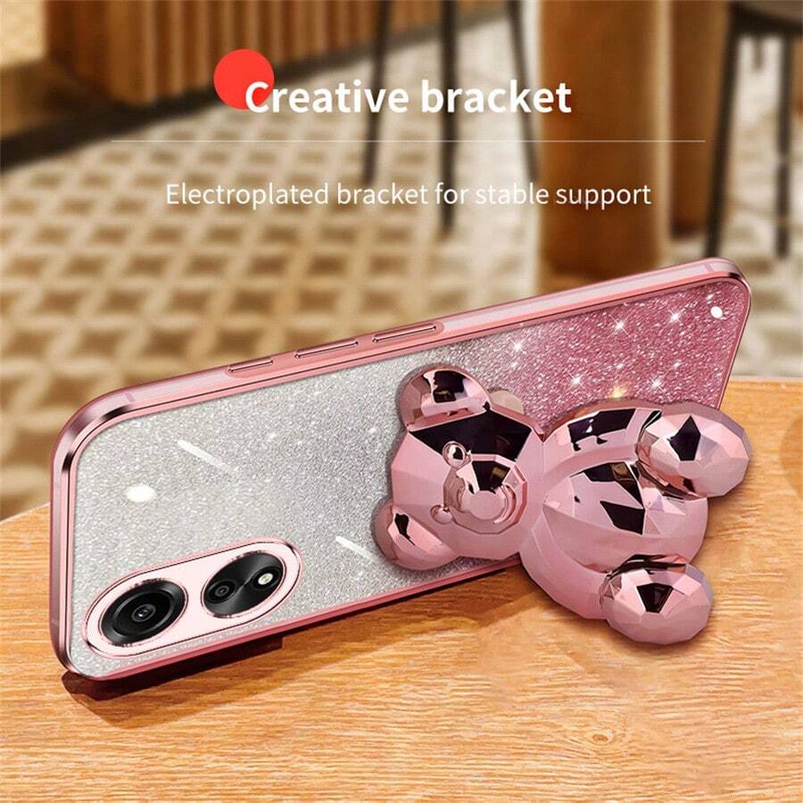 Electroplating Glitter Pink + Diamond-shaped Bear Stand