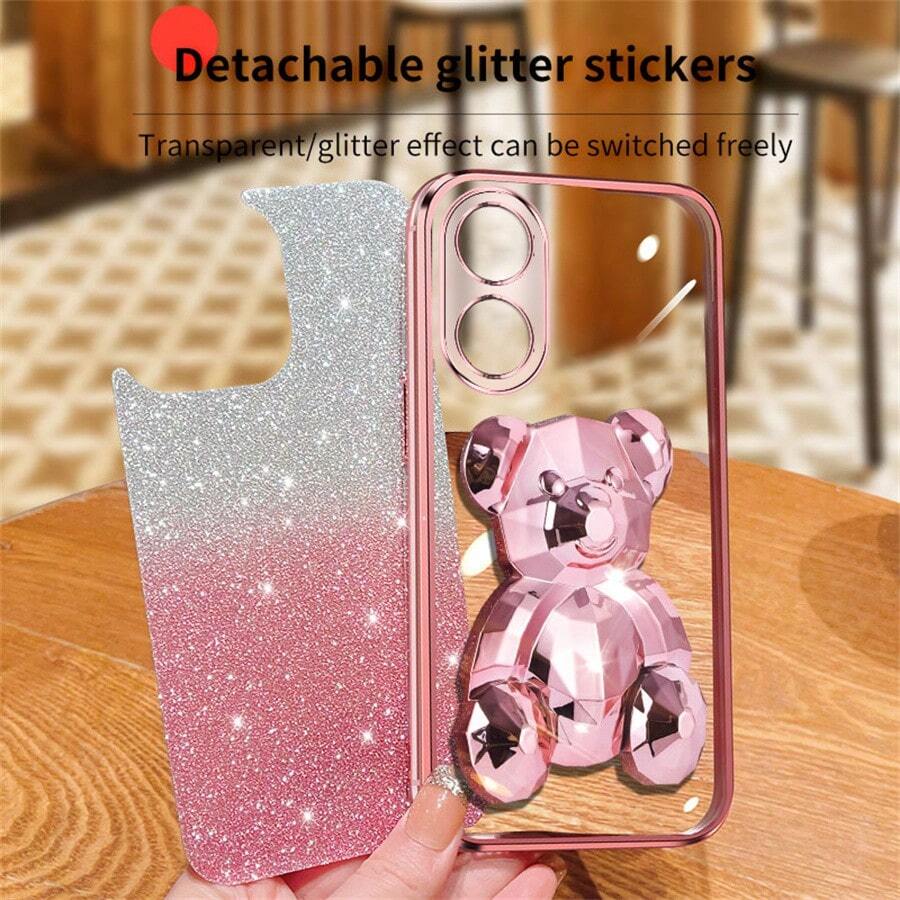 Electroplating Glitter Pink + Diamond-shaped Bear Stand